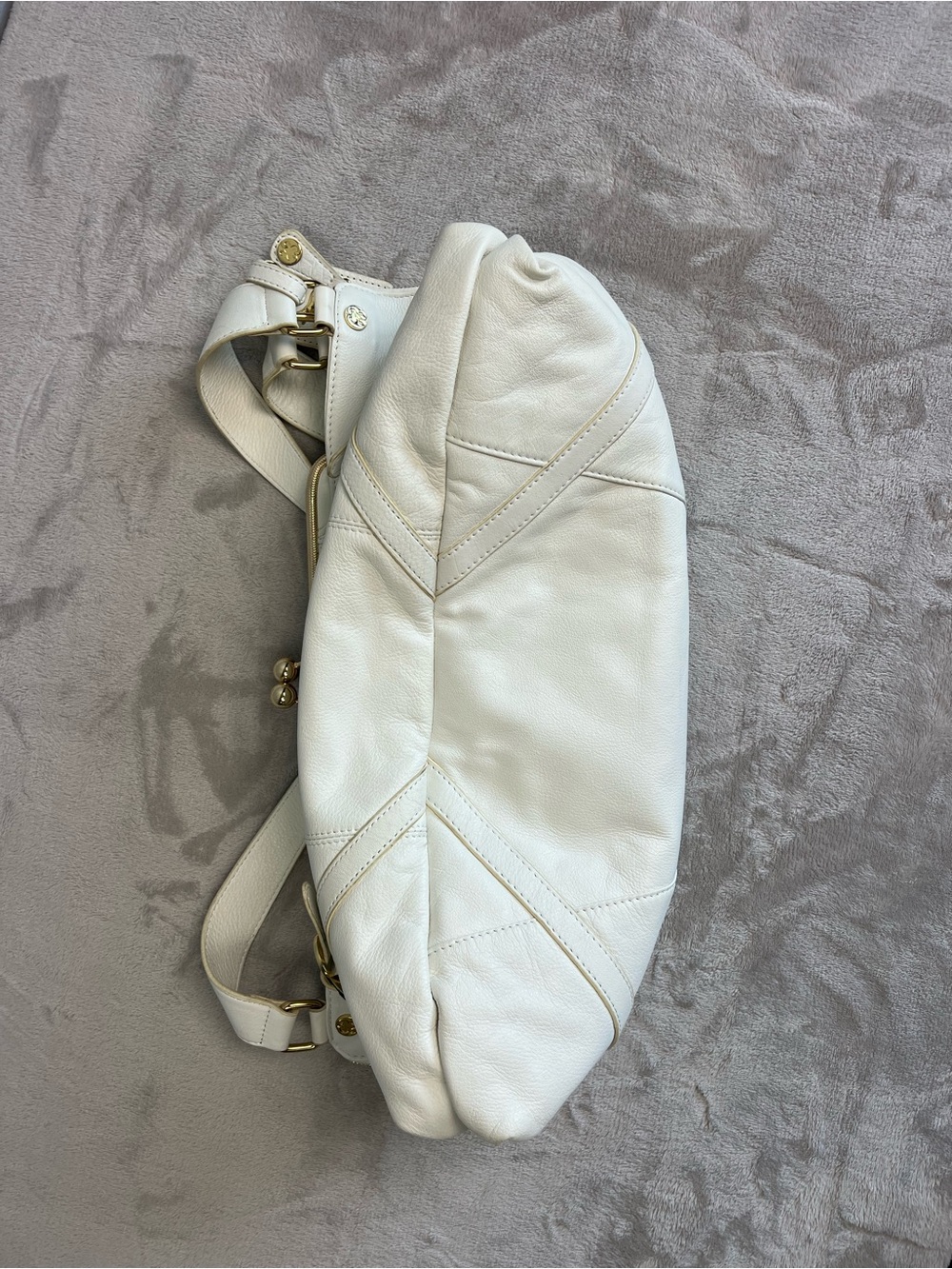 Emma Fox White Pebbled Leather Kisslock Shoulder Bag Gold Hardware Large Purse - Picture 11 of 11